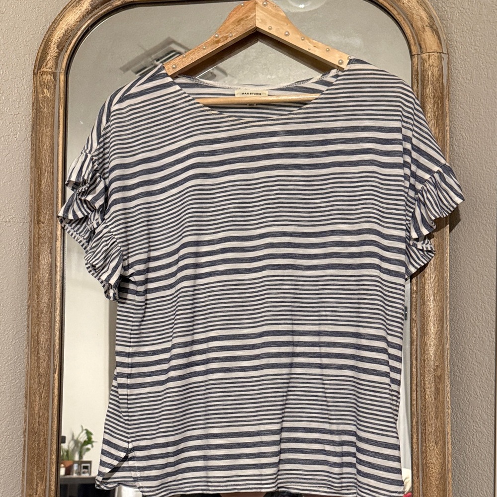 HP✨ Max Studio Womens Short Sleeve Striped Top Blouse Shirt